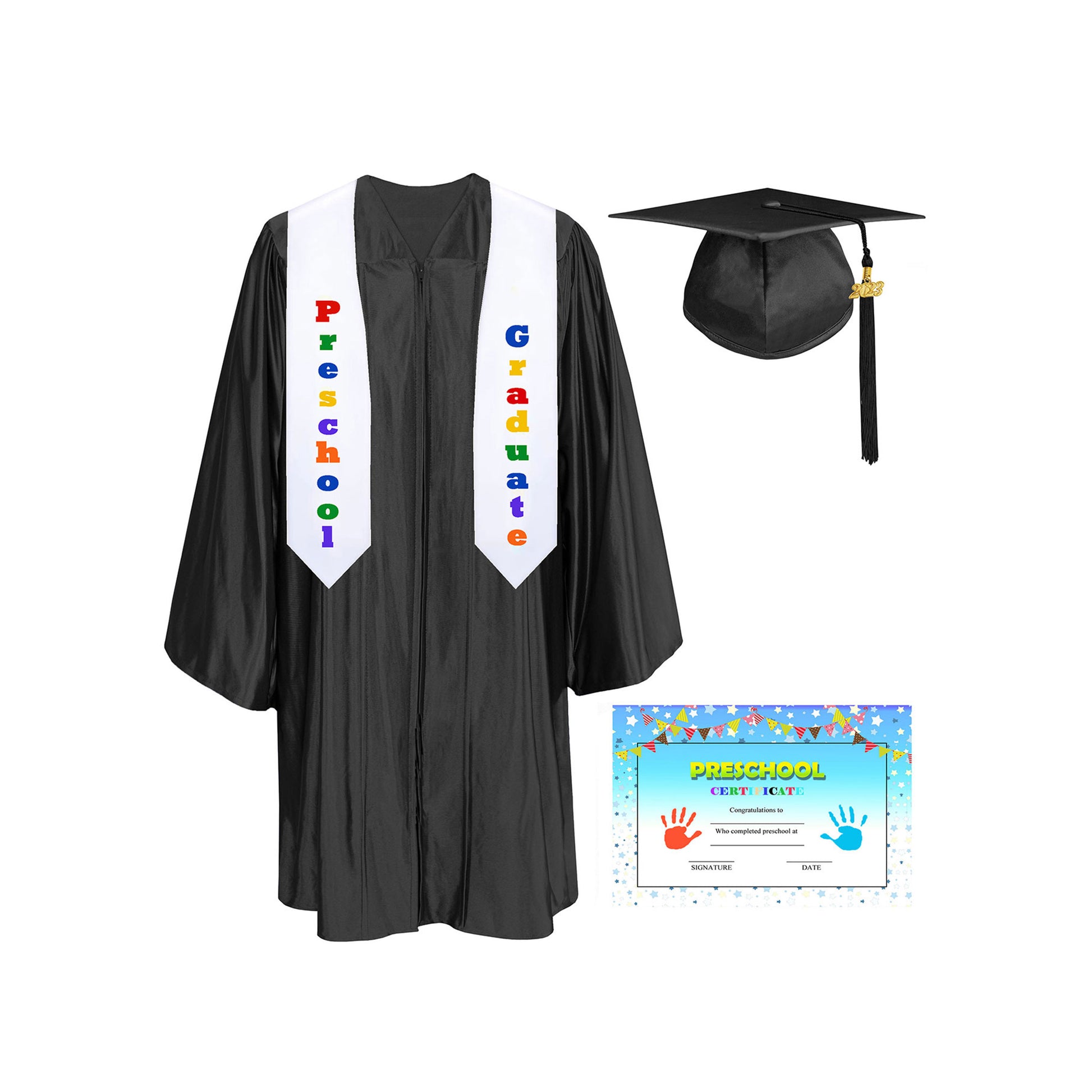 Shiny Kindergarten Graduation Cap, Gown, Stole & Diploma Package-CA graduation