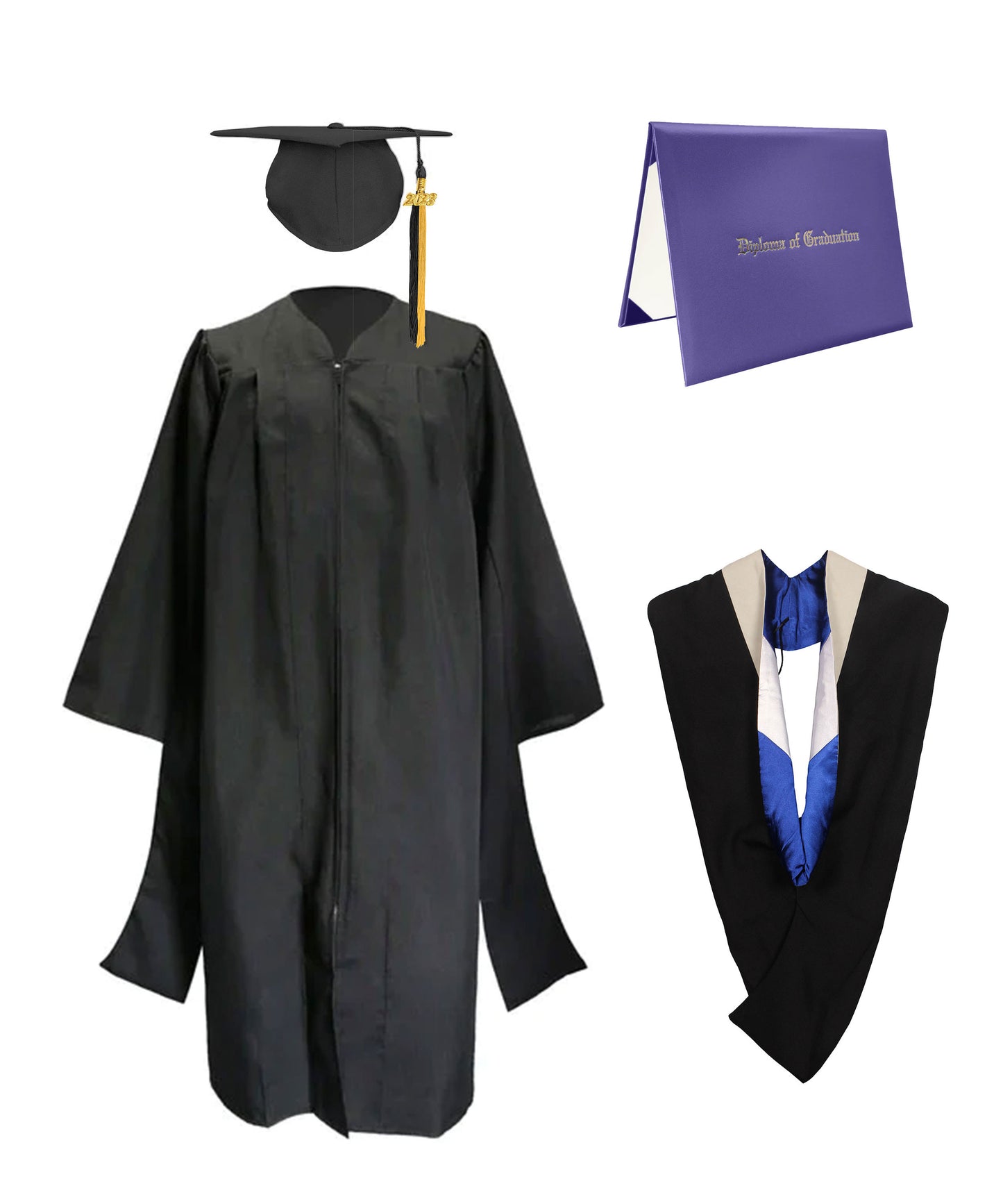 Classic Master Graduation Gown, cap, Tassel & Hood in Various Color & Diploma Package-CA graduation