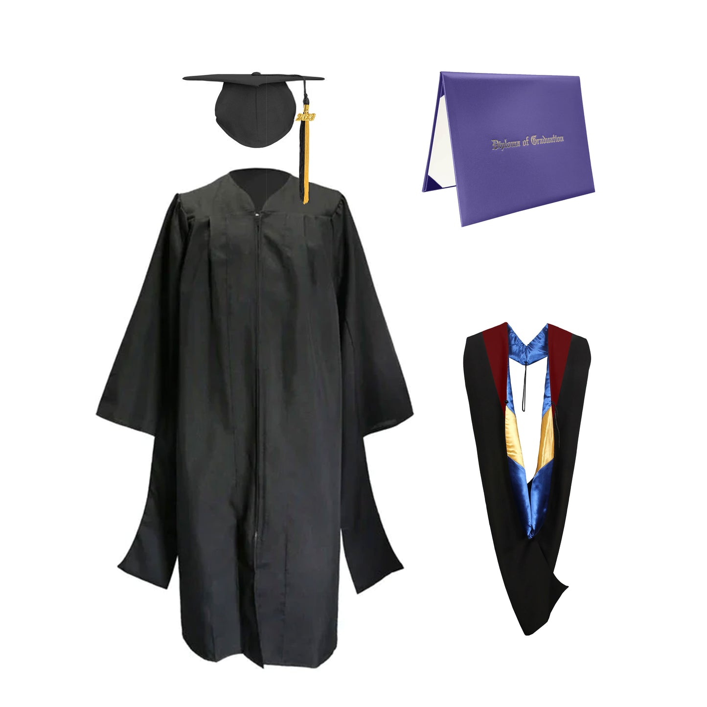 Classic Master Graduation Gown, cap, Tassel & Hood in Various Color & Diploma Package-CA graduation