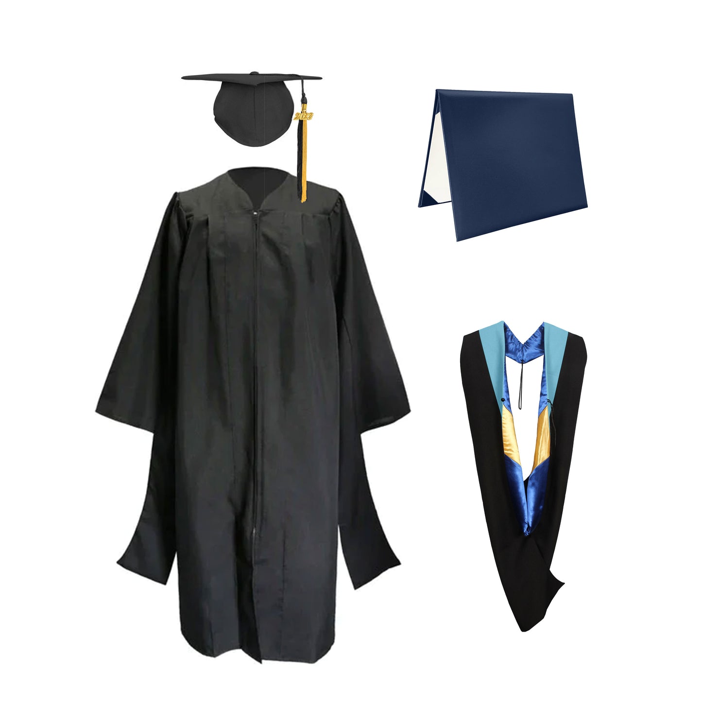 Classic Master Graduation Gown, cap, Tassel & Hood in Various Color & Diploma Package-CA graduation