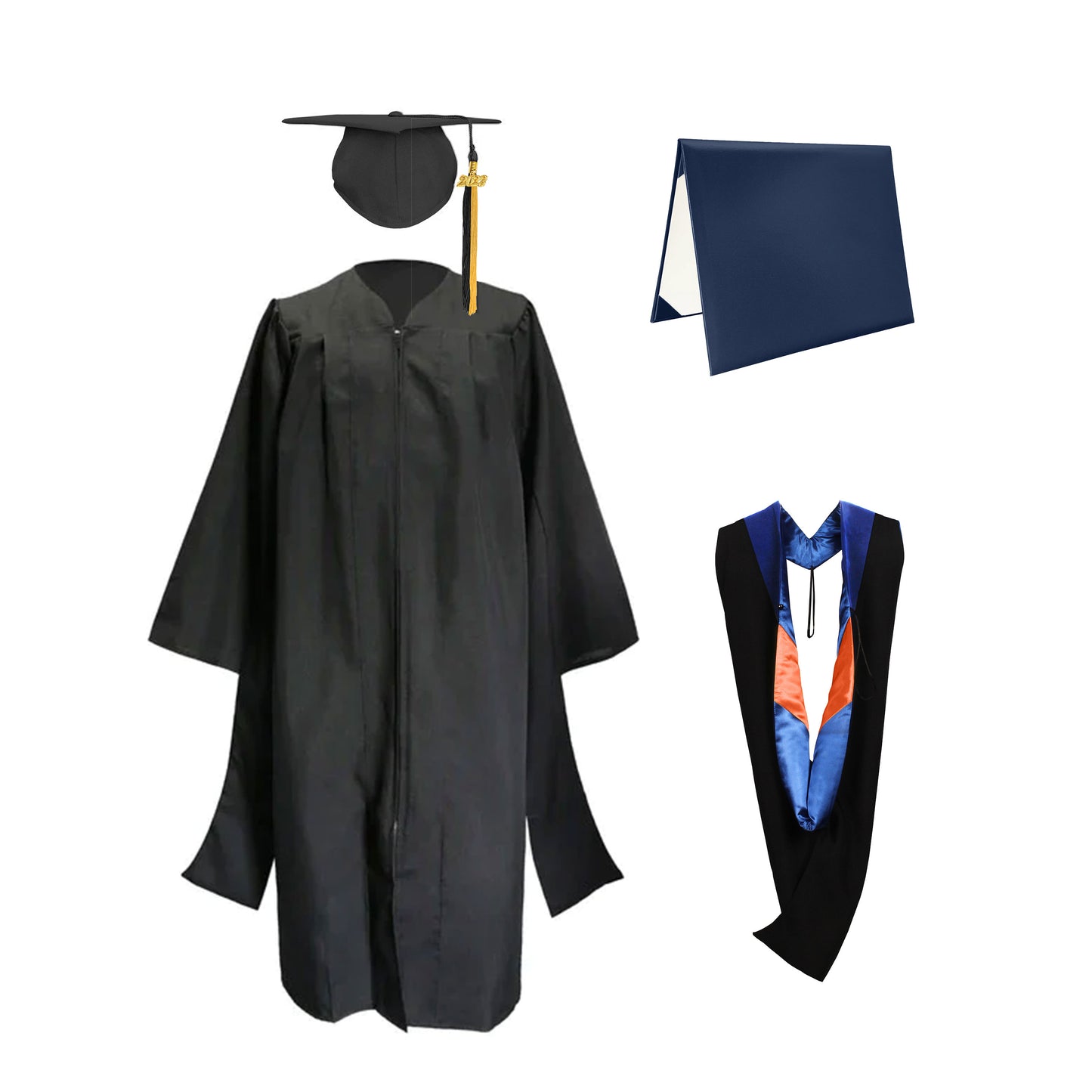 Classic Master Graduation Gown, cap, Tassel & Hood in Various Color & Diploma Package-CA graduation