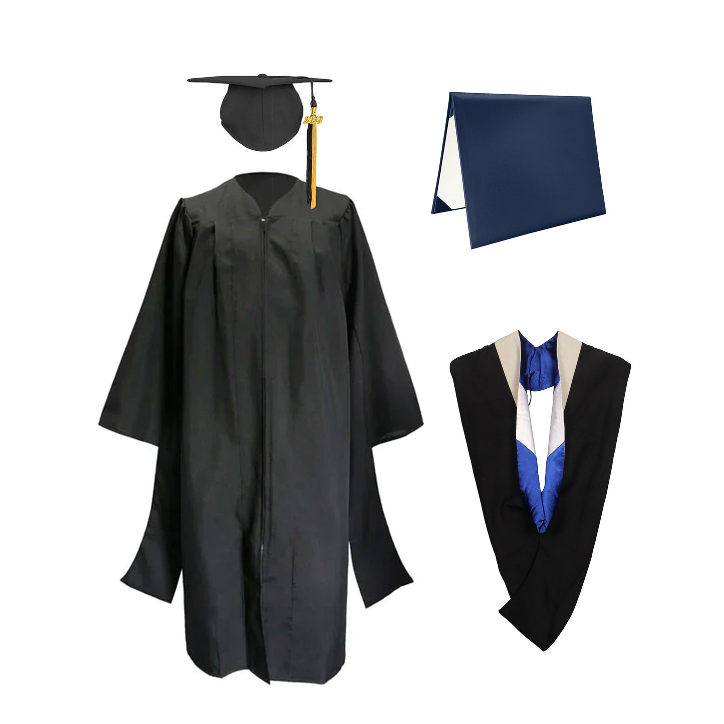 Classic Master Graduation Gown, cap, Tassel & Hood in Various Color & Diploma Package-CA graduation