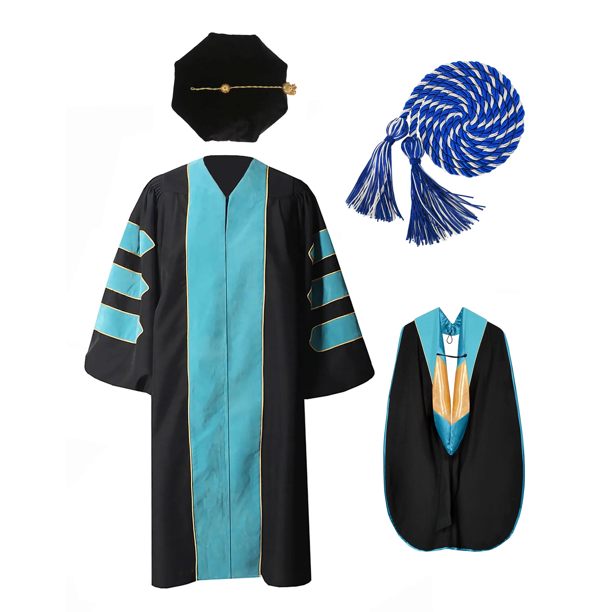 Deluxe Doctoral Graduation Gown/Doctoral Hood/ Doctoral Tam /Honor Cord Package-CA graduation