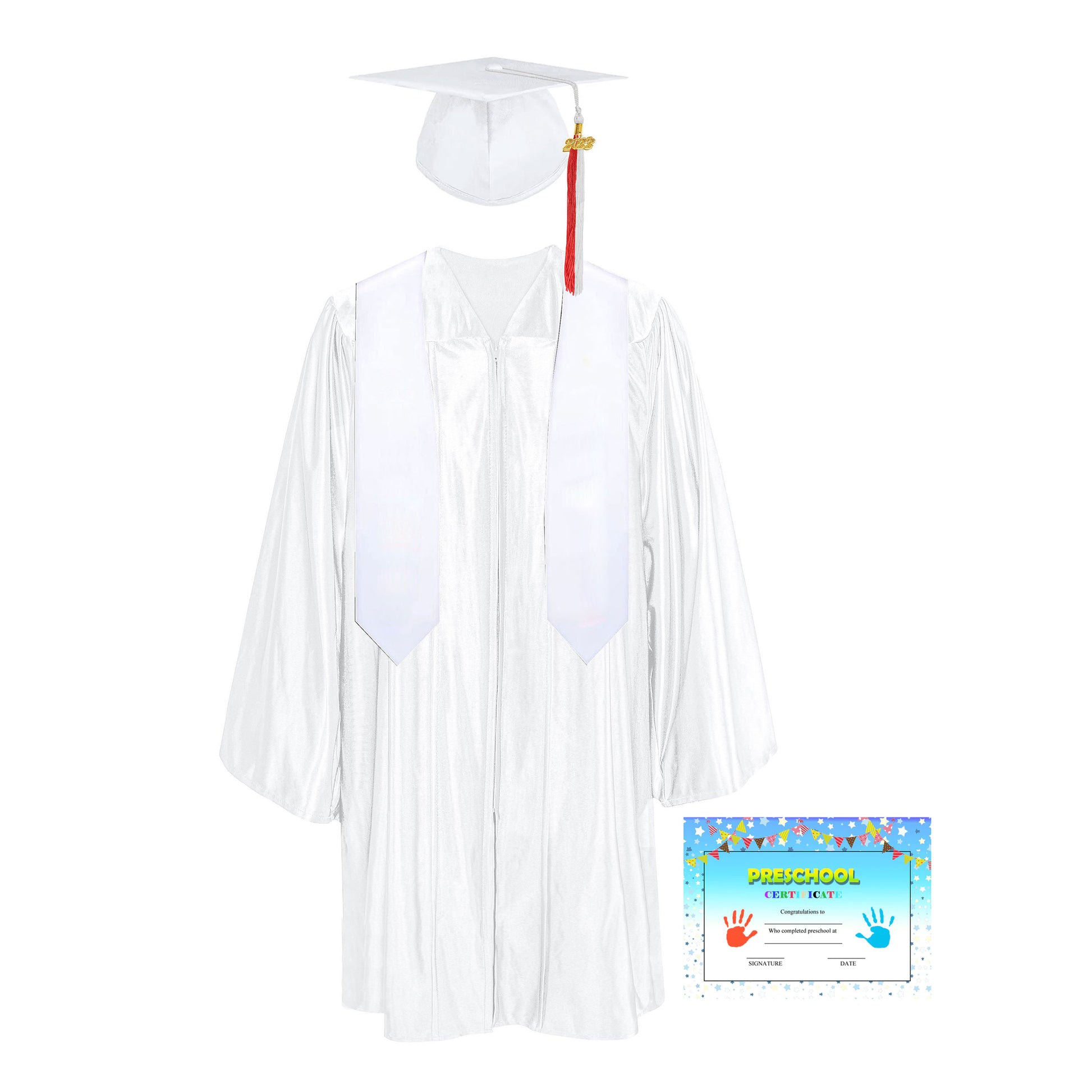 Plain Graduation Stole 50" Length Shiny Kindergarten Graduation colourful Tassel caps, Gown, Stole & Diploma Package-CA graduation