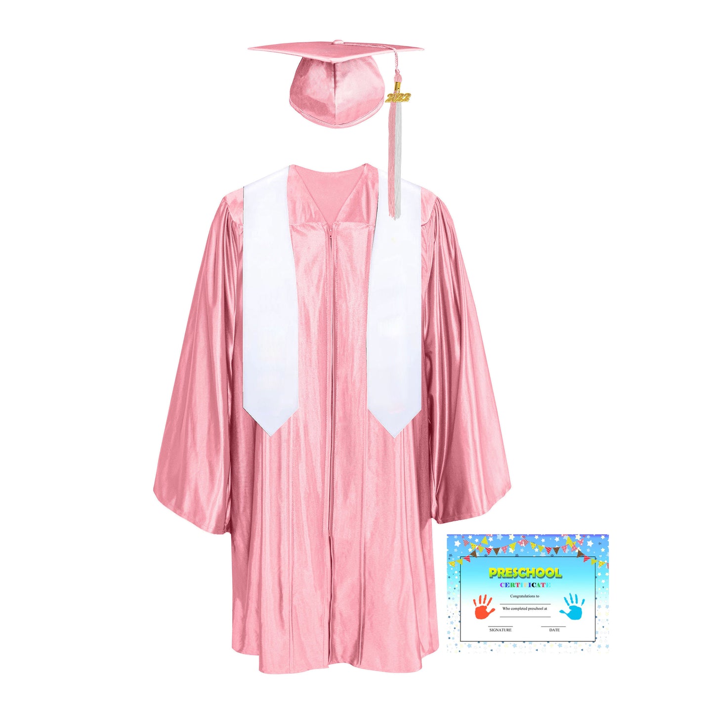 Plain Graduation Stole 50" Length Shiny Kindergarten Graduation colourful Tassel caps, Gown, Stole & Diploma Package-CA graduation