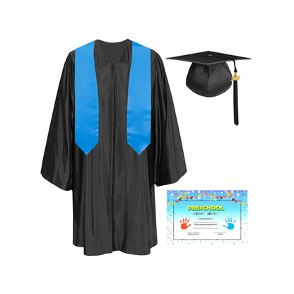 Plain Graduation Stole 50" Length Shiny Kindergarten Graduation Cap, Gown, Stole & Diploma Package-CA graduation