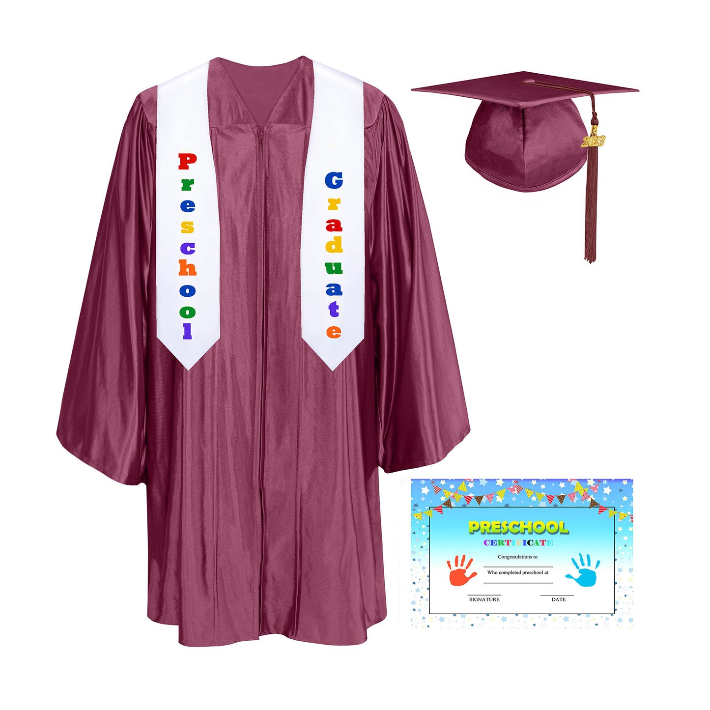 Shiny Kindergarten Graduation Cap, Gown, Stole & Diploma Package-CA graduation