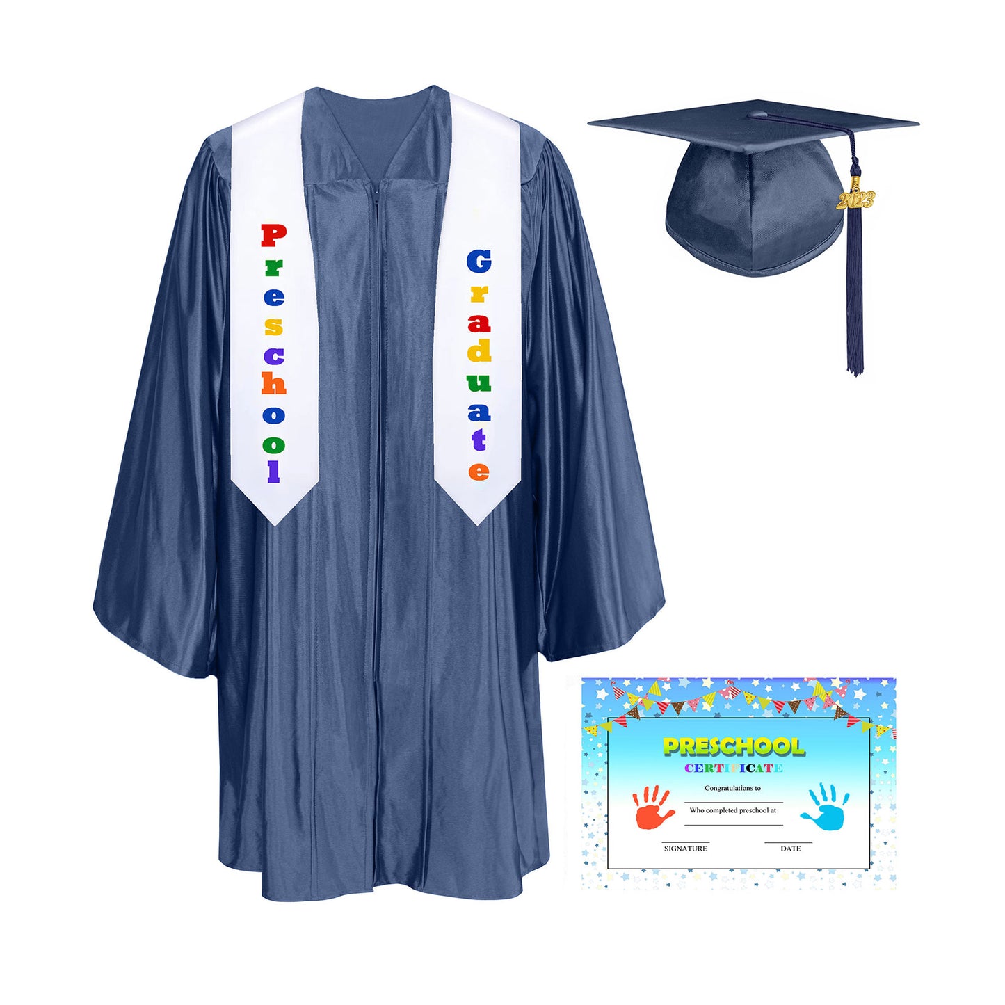 Shiny Kindergarten Graduation Cap, Gown, Stole & Diploma Package-CA graduation