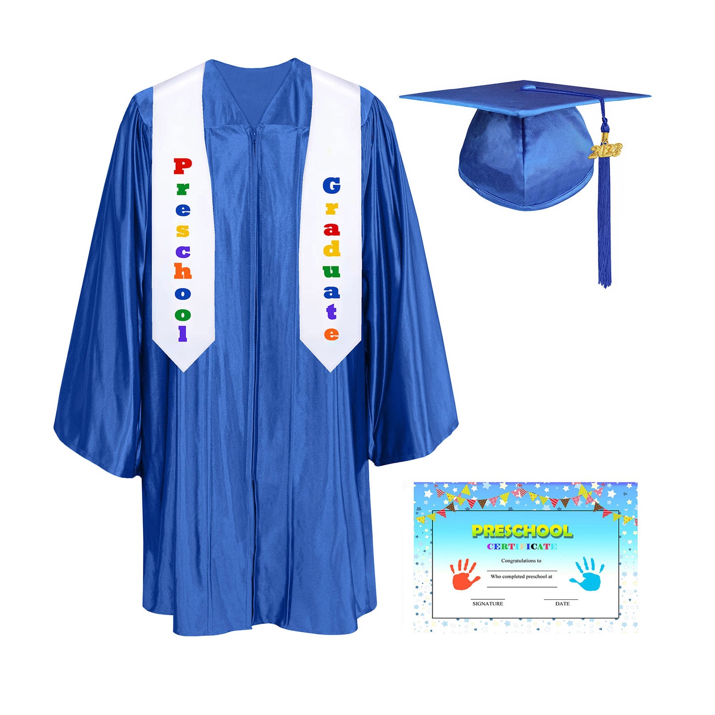 Shiny Kindergarten Graduation Cap, Gown, Stole & Diploma Package-CA graduation