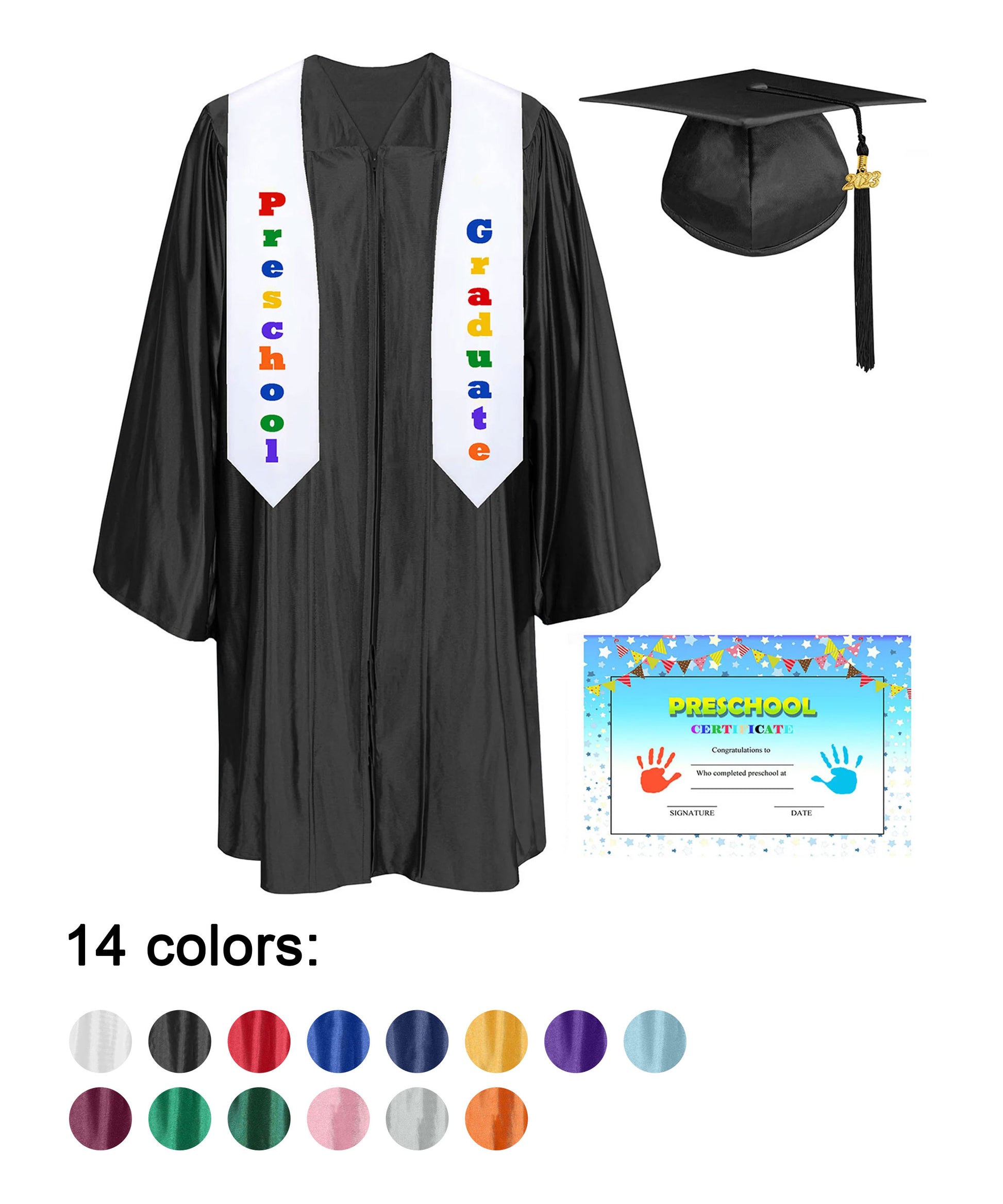 Shiny Kindergarten Graduation Cap, Gown, Stole & Diploma Package-CA graduation